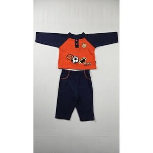 Fisher-Price Bear's League Baby Outfit 3-6M Y2K 2005 Sports 2 Pc Set Orange Navy